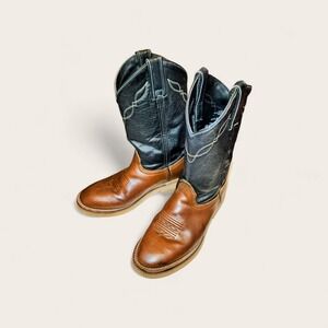 🤠Boys Black Brown 2015 Laredo 28-6995 1 Western Cowboy Boots 280854 Size 7YM 🔥